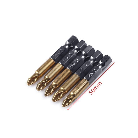 LKZQHMC 5 Pcs Philips Screwdriver Bits Set Magnetic Anti-Skid Titanium Coated Bit 50mm Length PH2 Cross Head 1/4 inch Hex Shank with Magnetic for Power Screwdriver Impact Drill toolkit Accessory,Gold