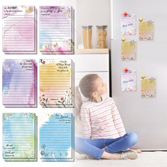 LKZQHMC 6 Pack Bible Sticky Notes 180 Sheets Christian Sticky Notes 4 x 5.5 inch Scripture Inspirational Memo Pads Floral Religious Quotes Notepads for Message Reminder Lists Schedules,Multicolor-6