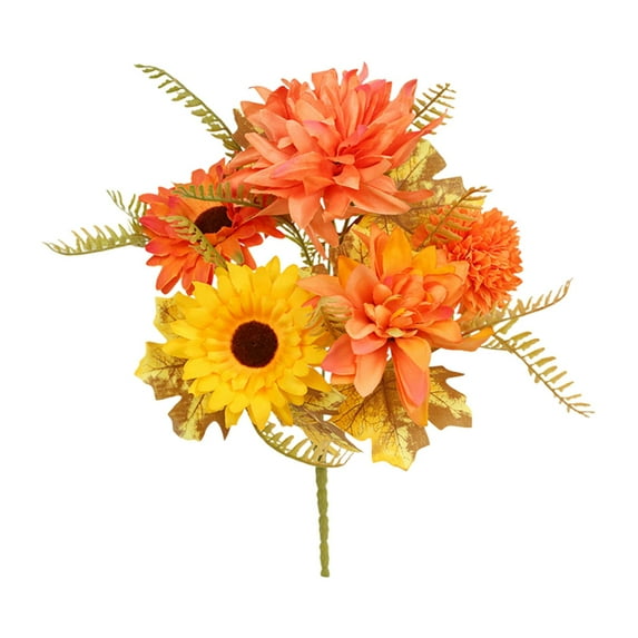 LKZQHMC Artificial Fall Flowers Bouquets, 13.78” Autumn Fake Silk Orange Flowers Wedding Bouquets with Fall Florals Stems for Bridal Bridesmaid, Rustic Home Thanksgiving Table Centerpiece Decor