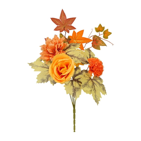 LKZQHMC Artificial Fall Flowers Bouquets, 13.78” Autumn Fake Silk Orange Flowers Wedding Bouquets with Fall Florals Stems for Bridal Bridesmaid, Rustic Home Thanksgiving Table Centerpiece Decor