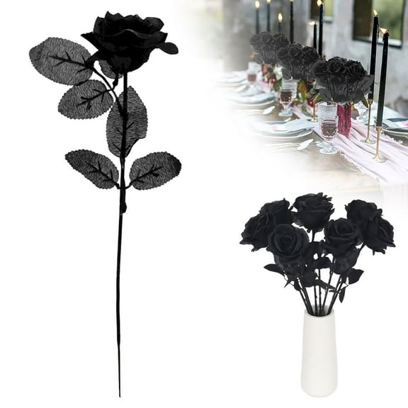 LKZQHMC Artificial Flowers, 1 Pcs Black Silk Fake Roses Bulk with Stems for Decoration Celebration DIY Wedding Bouquets Centerpieces Bridal Shower Party