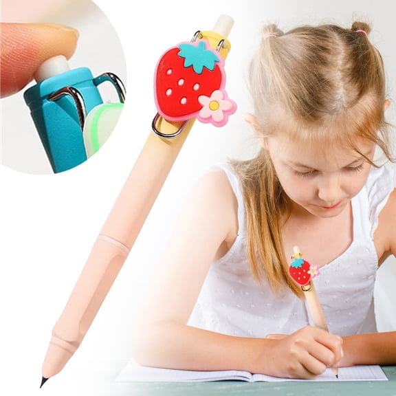 LKZQHMC Clictek Fountain Pen Retractable: Press-Type Refillable Cartoon Beige Strawberry Ink Pen Cartridges No Leaking Smooth Writing Perfect for office Journaling Beginners Gift,Beige Strawberry