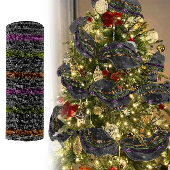 LKZQHMC Deco Mesh Ribbon - 10inch x 30 feet Each Roll Metallic Foil Mesh Ribbon for Christmas, Valentine's Easter Wreath and Home Decorating (Black)