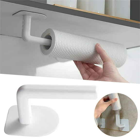 LKZQHMC Paper Towel Holder - Self-Adhesive or Drilling, White, Wall Mounted, ABS Kitchen Roll Dispenser Under Cabinet