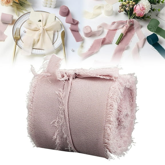 LKZQHMC Pink Handmade Chiffon Ribbon,1.5Inch x 1 Rolls Total 5 Yards Pink Fringe Chiffon Silk Ribbon,for Wrapping Wedding Invitations,Bridal Bouquets,DIY Crafts,Home Decor and More