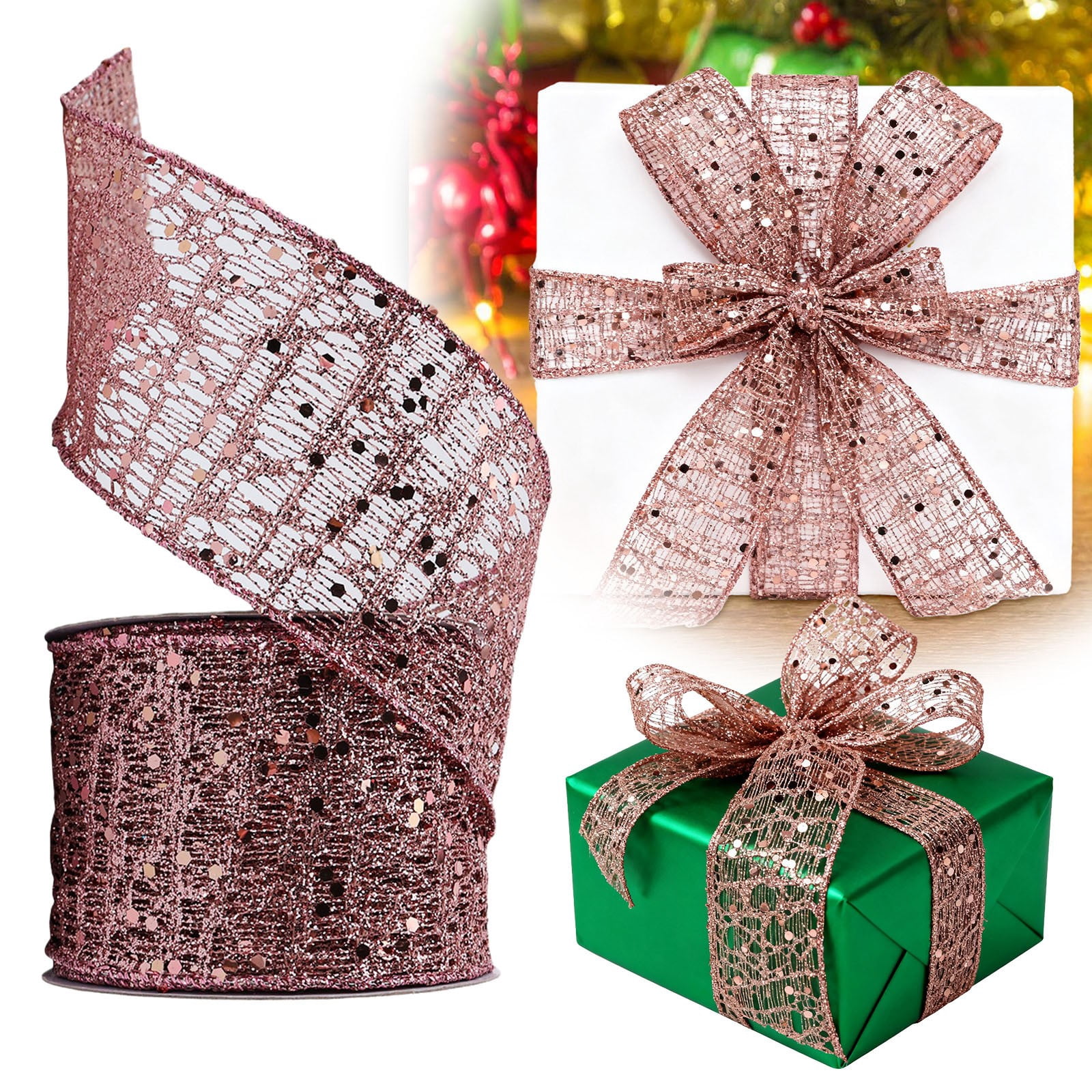 Webbed Ribbon LKZQHMC Rose Gold Glitter Mesh Wired Ribbon Burnt Orange Ribbon Webbed ...