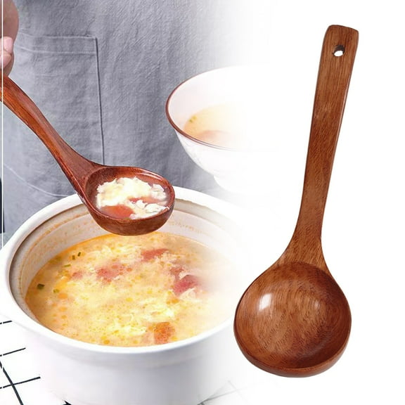 LKZQHMC Wooden Soup Spoon for Cooking, Soup Ladle, Non-Toxic Natural Wood Serving Spoon for Gravy Sauce Porridge, Long Handle Deep Scooper Server Utensil, No-Scratch Cookware Surface