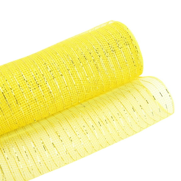 LKZQHMC Yellow Deco Mesh Ribbon 10 inch for Wreath Making Supplies, Metallic Foil Burlap Deco Mesh Fabric Crafts Decorative Mesh for Christmas Tree Thanksgiving Fall Wreath Swag Decor