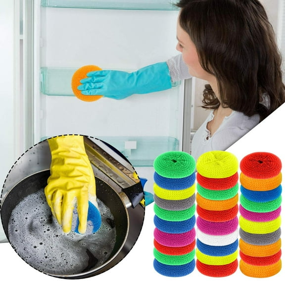 LKZQHMCPlastic Dish Scrubbers for Dishes Pot Round Nylon Pad, Mesh Scouring Non Scratch Pads(Rainbow Colors,30 Pieces)