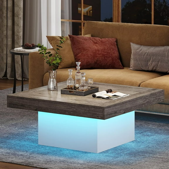 LL Coffee Table Square LED Center Table Engineered Wood Low Coffee Tables for Living Room (Grey+White)