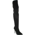 thumbnail image 1 of Ll Gisele-7 Thigh High Stretchy Suede Material Pointy Toe Stiletto Heel Boots Black, 1 of 2