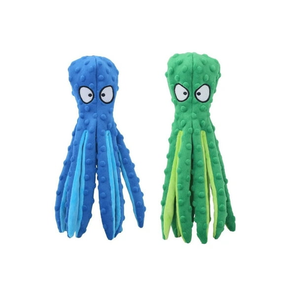 LL Goods - Indestructible Crinkly Green & Blue Octopus Plush Dog Toy Set for Aggressive Chewers