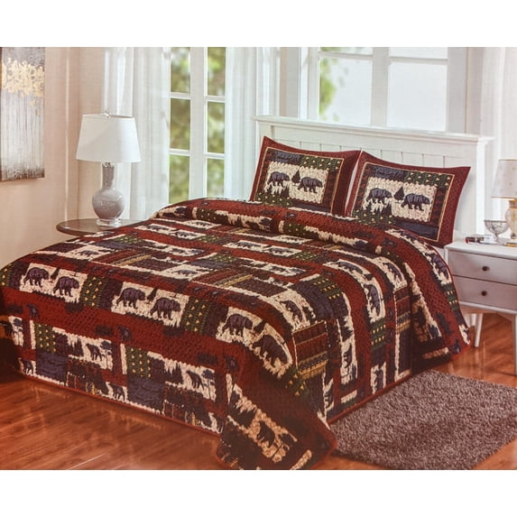 LL Home Patchwork Bear Quilt Bedding Set, Queen Size (90"x90")