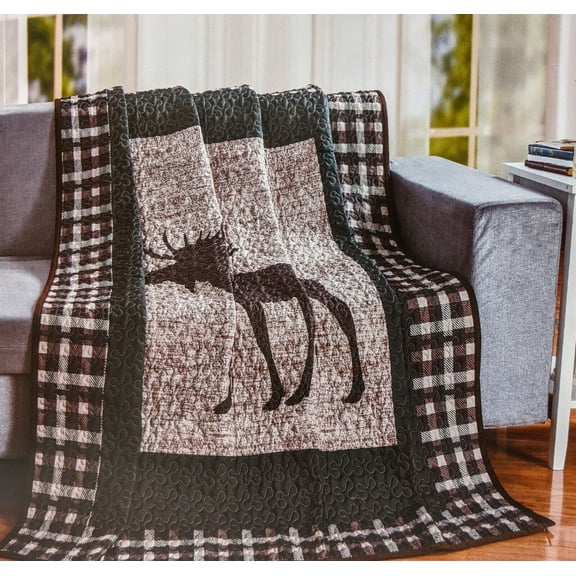 LL Home Plaid Moose Quilt Decorative Throw Blanket, (60"x50")