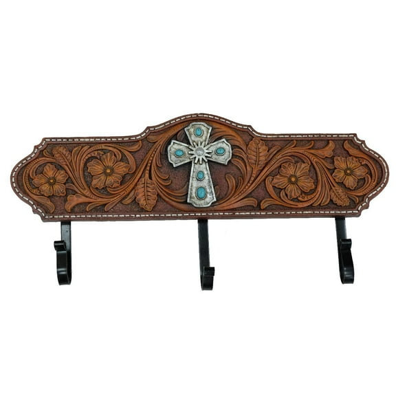 LL Home Tooled Leather Cross Hooks Home Decor