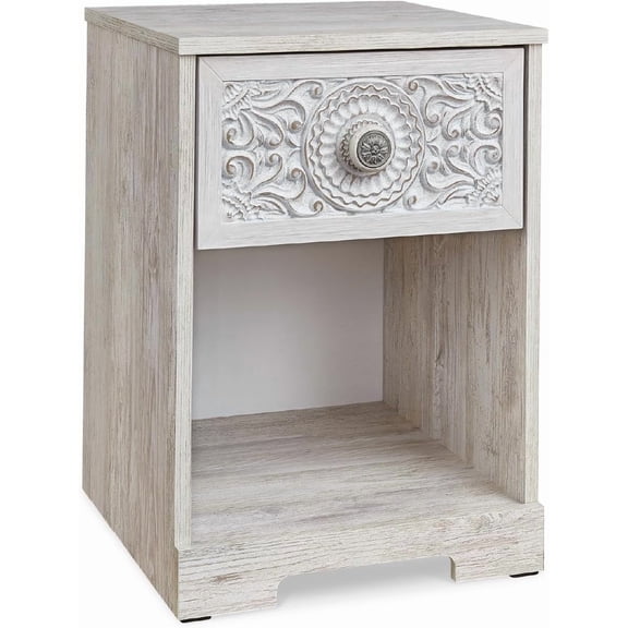 LL Paxberry Bohemian 1 Drawer Nightstand with Open Cubby, 22.09" Tall, White