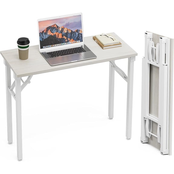 LL Small Computer Desk Folding Table - 35.8" Foldable Office Desk, No Assembly, Perfect for Small Spaces in Bedroom, Dorm, or Apartment, Portable Mini Desk or Study Table Compact Design, White Ash