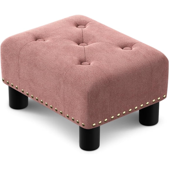 LL Small Ottoman Foot Rest with Legs, Linen Fabric Ottoman Foot Stool with Soft Padded seat, Square Footstool FootRest for Living Room, Bedroom, Office, Pink