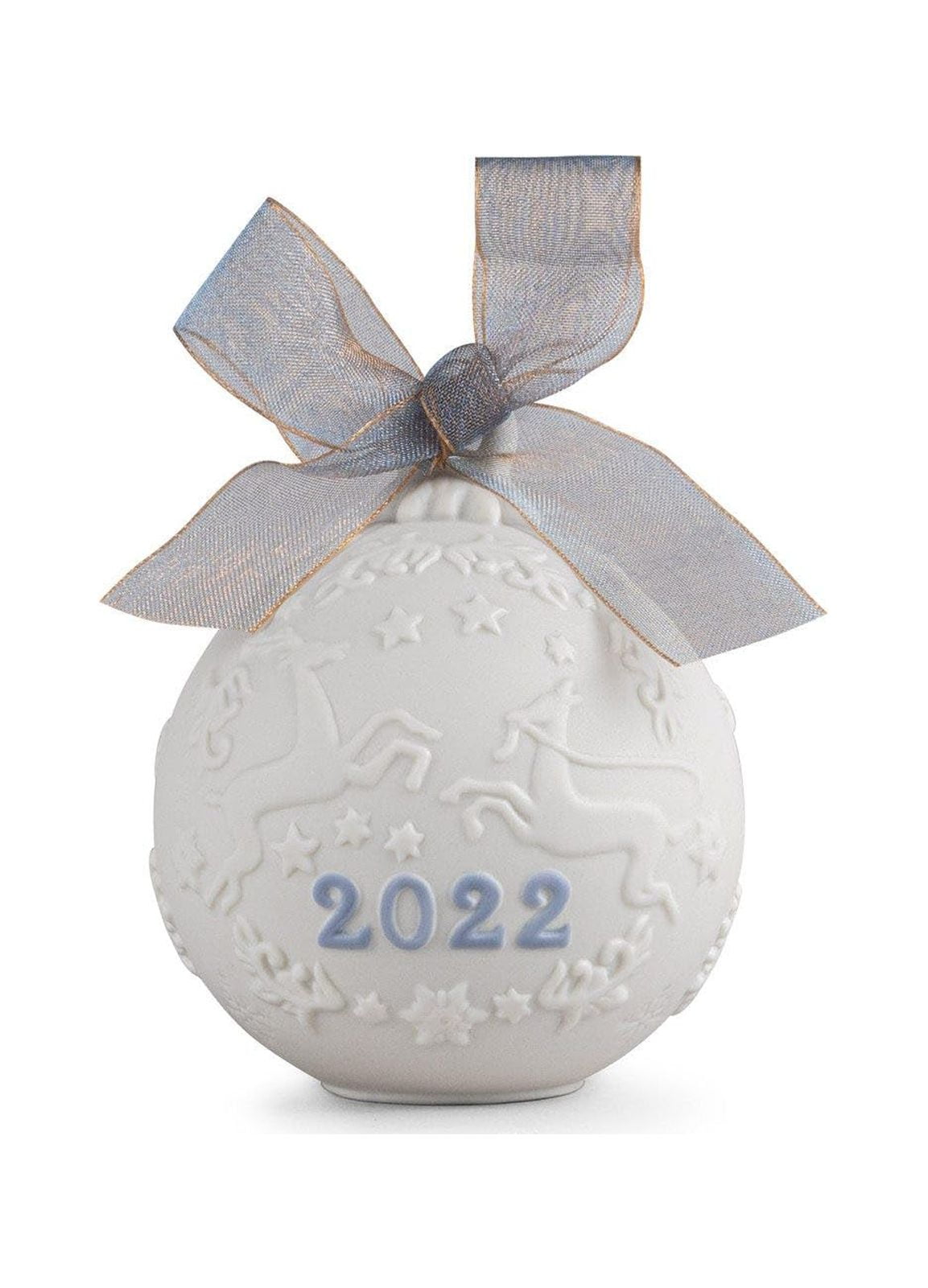 Elegant Matte Porcelain Christmas Ball with Blue Details