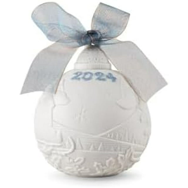 LLADRÓ Christmas Ball 2024 Blue. Decorative Ornament in Matte Porcelain