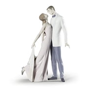 LLADR Glossy Porcelain Happy Anniversary Lovers Figure. Decorative Porcelain Couple of Bride and Groom Figurine.