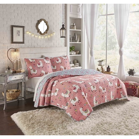 Vue Llama Drama Reversible 3 Piece Quilt Set, Full/Queen