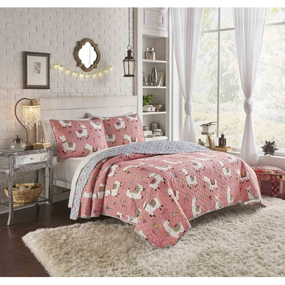 Vue Llama Drama Reversible 3 Piece Quilt Set, Full/Queen