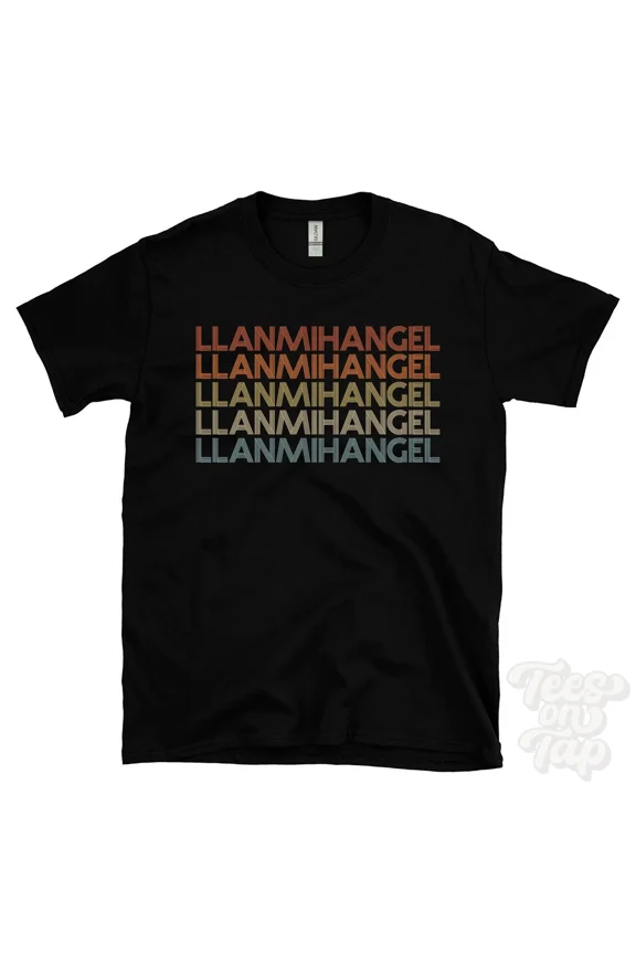 LLANMIHANGEL REPEATED RETRO STYLE T-SHIRT mens & womens uk place name gift