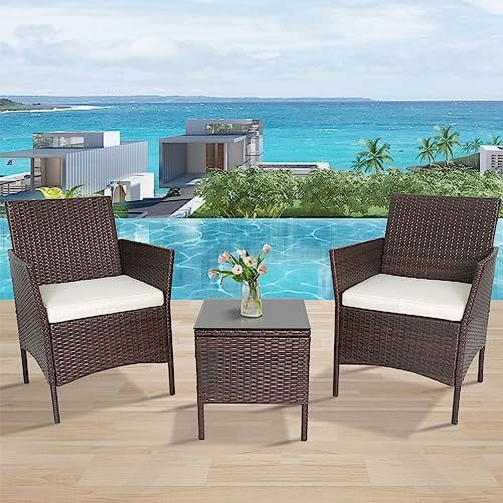 LLBIULife 3Piece Patio Set Wicker Outdoor Set Easily Disassemble Glass