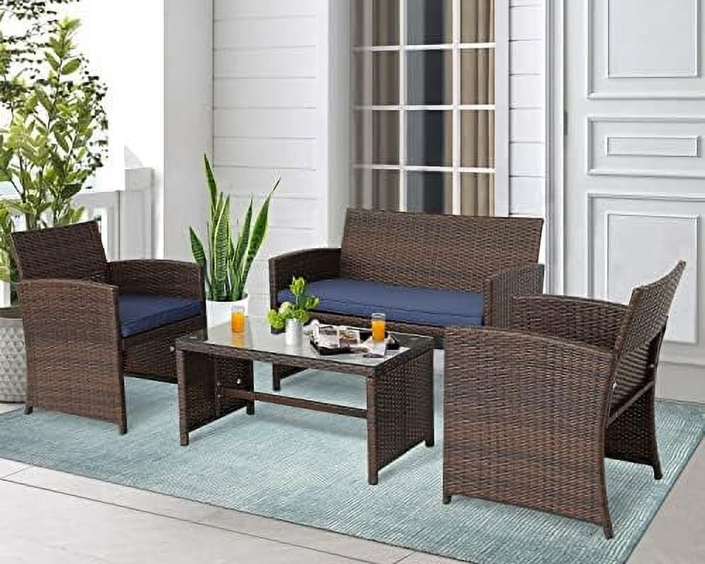 LLBIULife 4 Pieces Outdoor Set PE Wicker Ratten Chairs Set Conversation