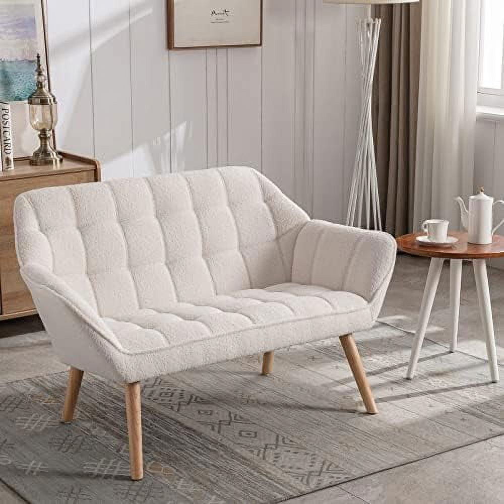 LLBIULife 48" Small Loveseat for Small Spaces Upholstered Fluffy White