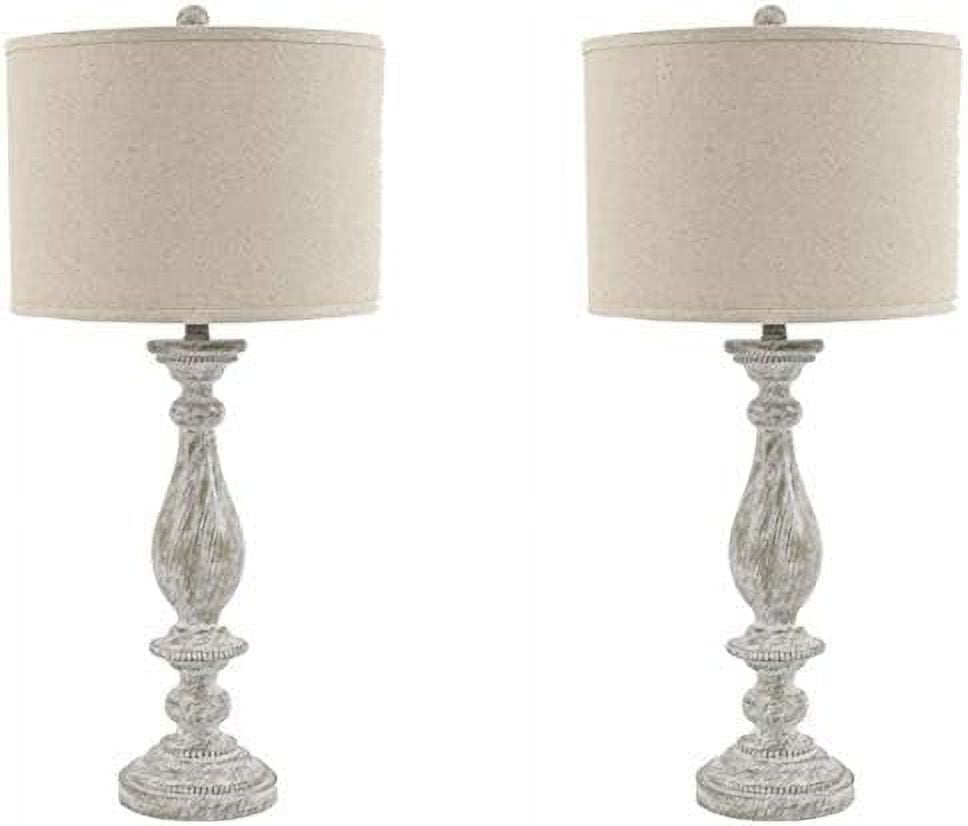 Contemporary Washed White Pedestal Table Lamp Set with 3-Way Switch