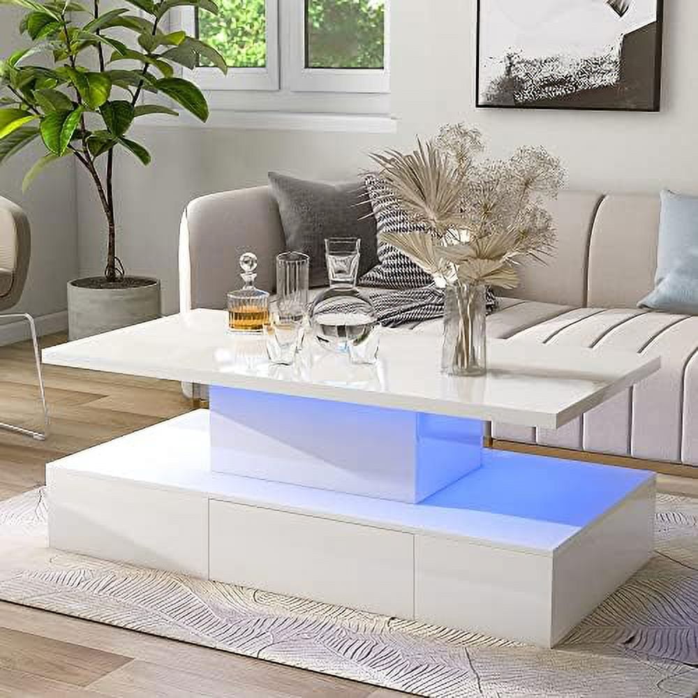 LLBIULife Coffee Table with LED Lights Modern High Gloss Coffee Table