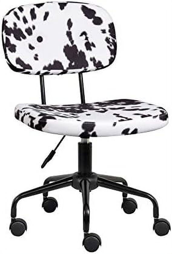 LLBIULife Cow Print Office Chairs Armless Swivel Brown Fluffy Computer