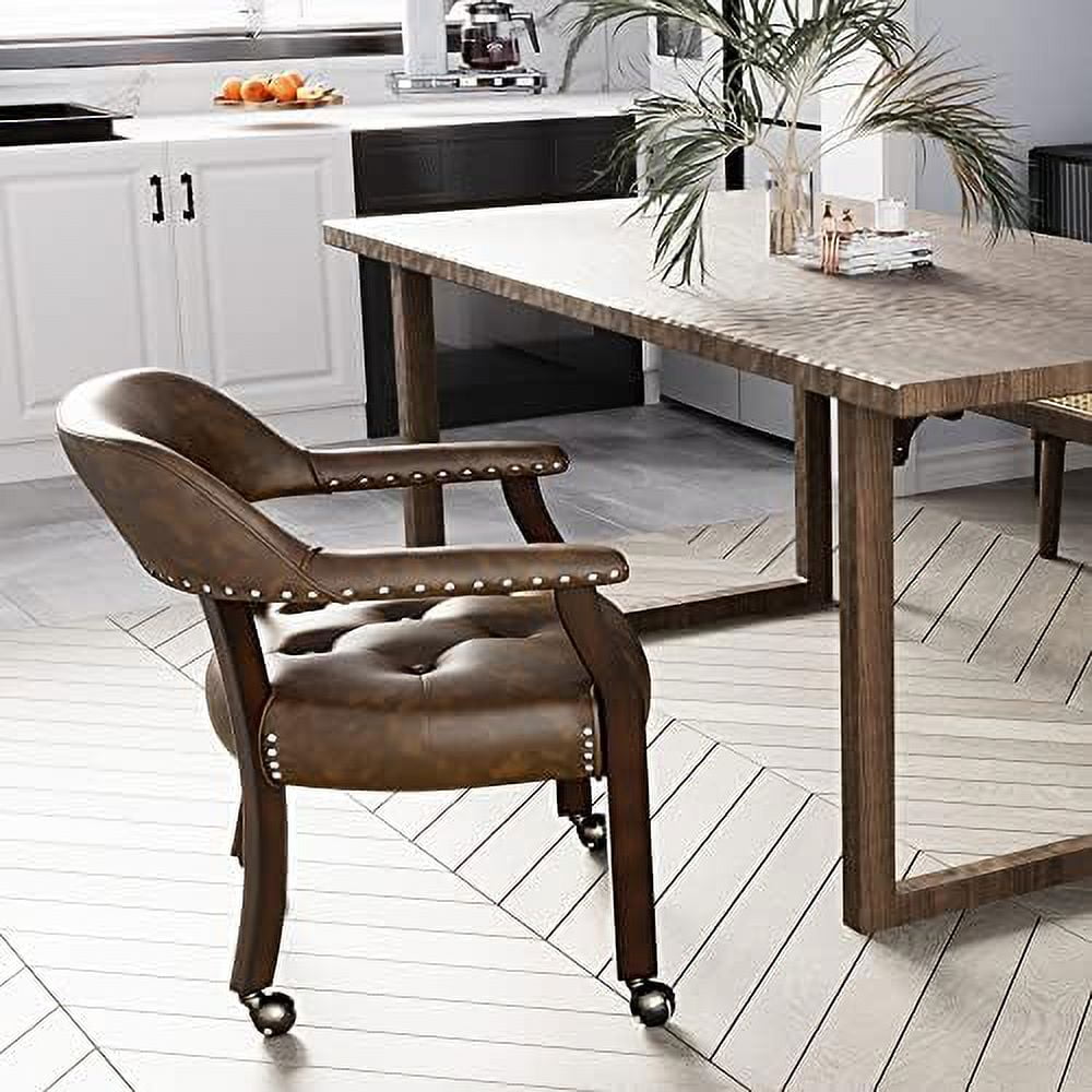 LLBIULife Dining Chair with Casters Kitchen Table Chair with Caster & Arms Roller Poker Table ...