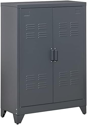Industrial Grey Steel Office Storage Cabinet with Adjustable Shelving