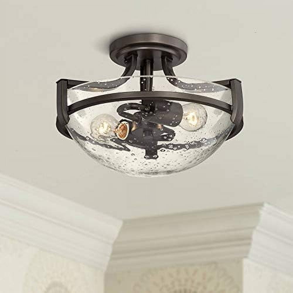 Bronze & Clear Seedy Glass 16" Bowl Ceiling Light Fixture