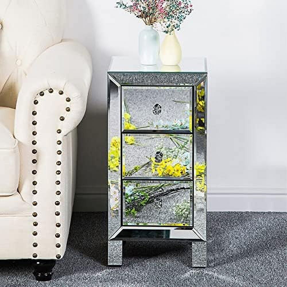 LLBIULife Mirrored Night Stand with 3 Drawers Mirror Crushed Crystal ...