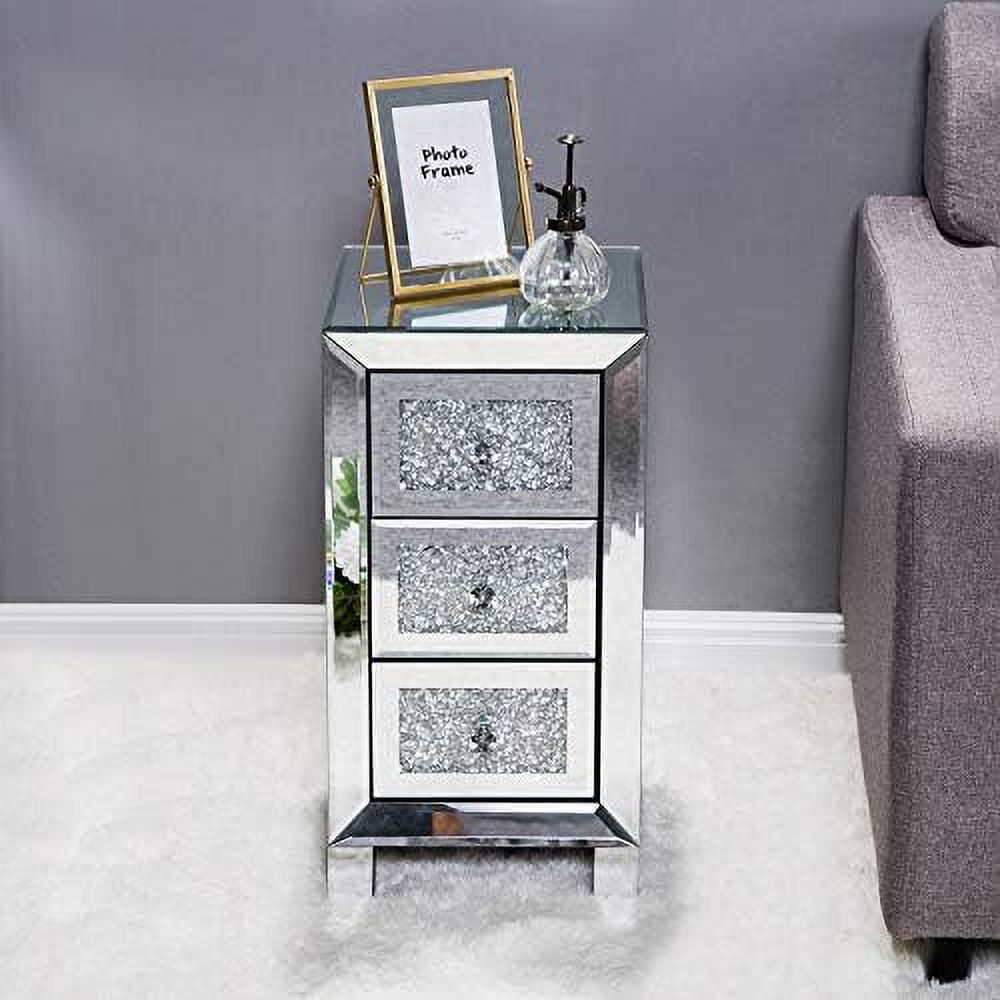 LLBIULife Mirrored Night Stand with 3 Drawers Mirror Nightstand Bedside