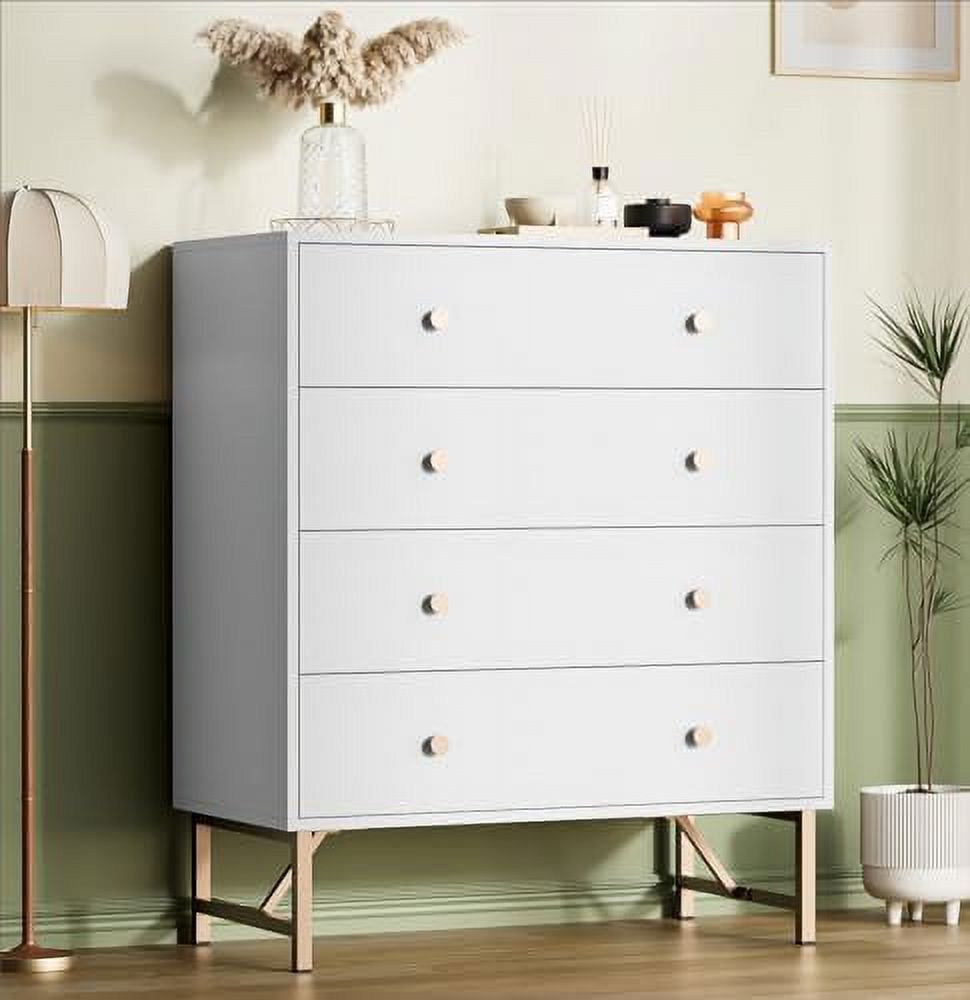 LLBIULife Modern 4 Drawer Dresser 4 Drawer Chest of Drawers with Gold