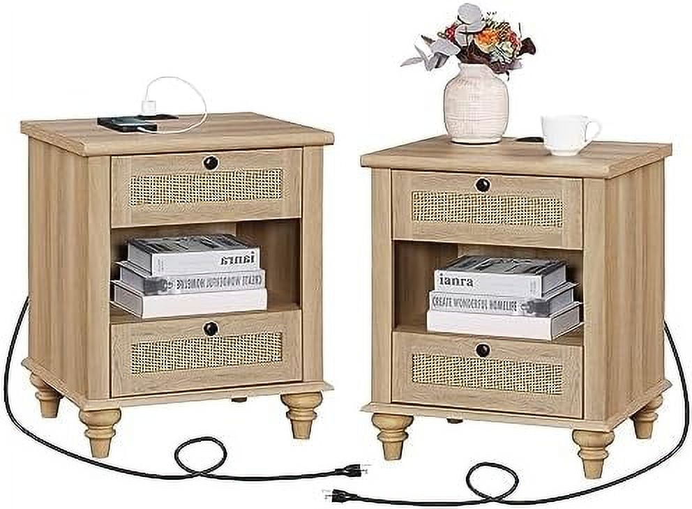 LLBIULife Nightstands Set of 2 End Tables with Charging Station & 2