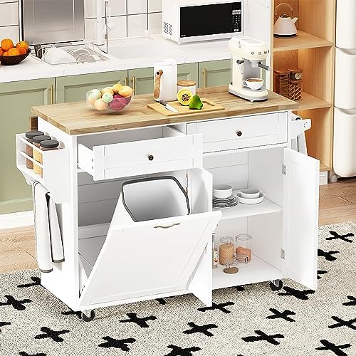 LLBIULife Rolling Kitchen Island with Drop Leaf Kitchen Trash