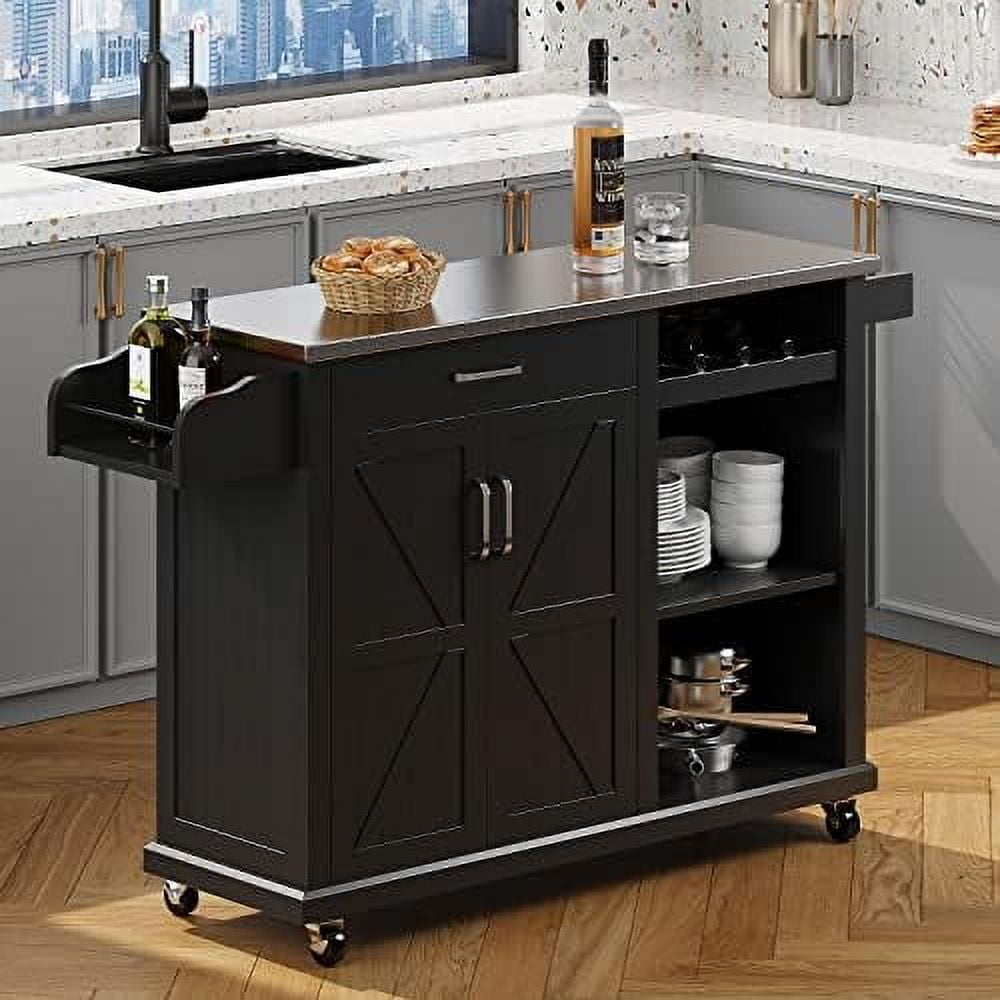 LLBIULife Rolling Kitchen Island with Stainless Steel Top Kitchen
