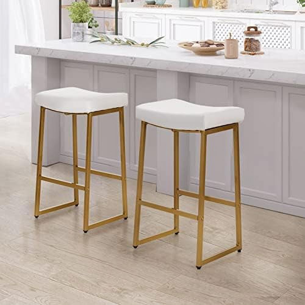 LLBIULife Sophia & William White & Gold Counter Height Stools Set of 4