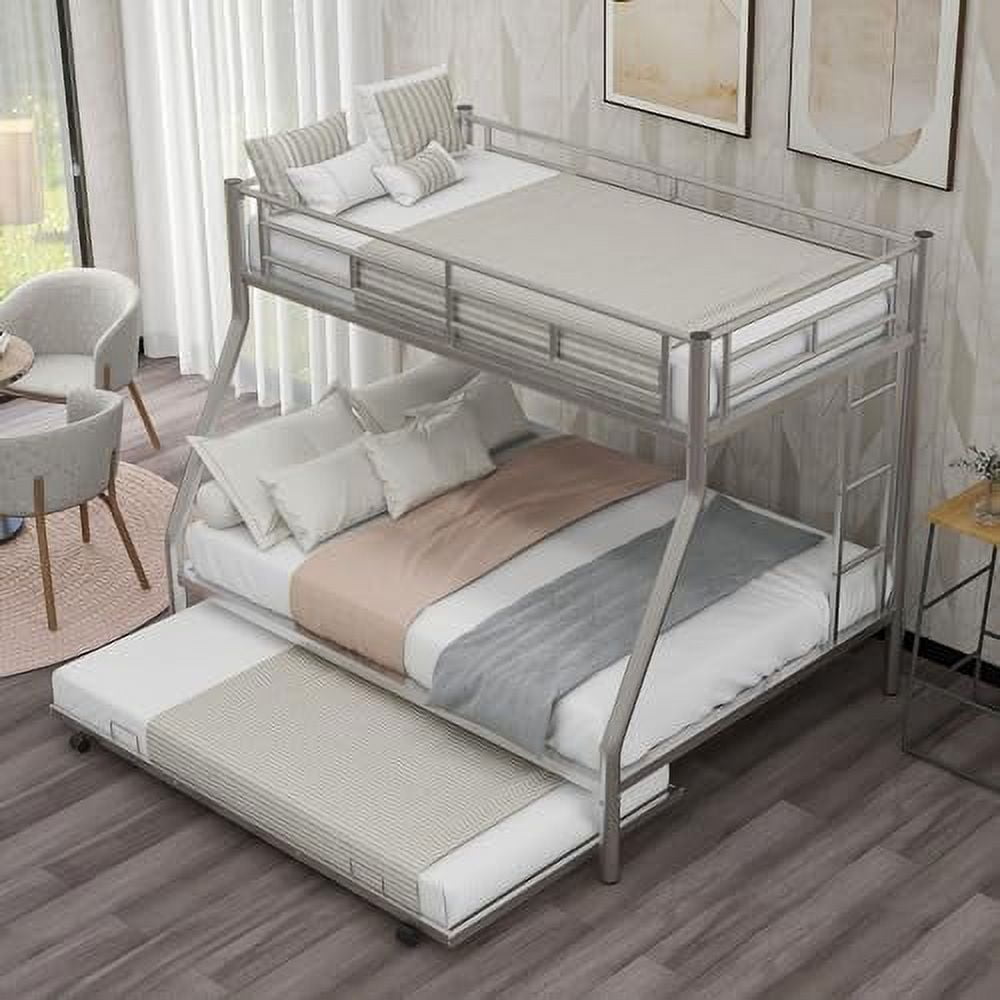 LLBIULife Triple Bunk Bed with Trundle Twin Over Twin Trundle Bunk Beds