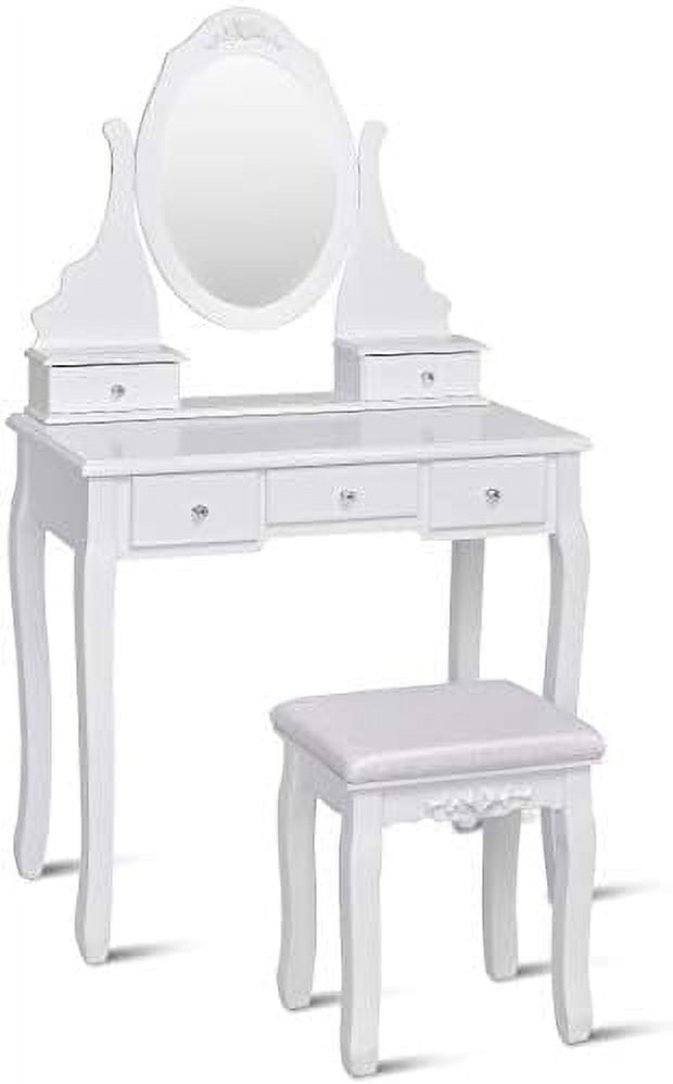 LLBIULife Vanity Set with Oval Mirror & Cushioned Stool Dressing Table