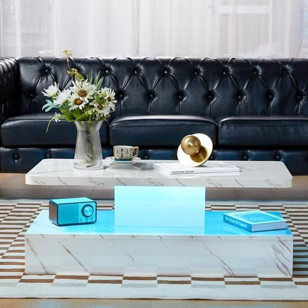 LLBIULife White Coffee Table with High Gloss Modern Coffee Table for