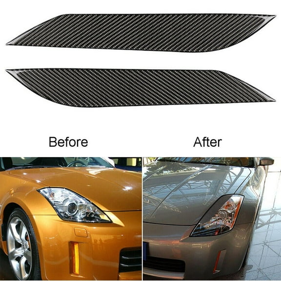 LLDI 2Pcs Carbon Fiber Headlight Eyebrows Eyelids Cover Trim For Nissan 350Z 2003-09 Car Accessories Tools