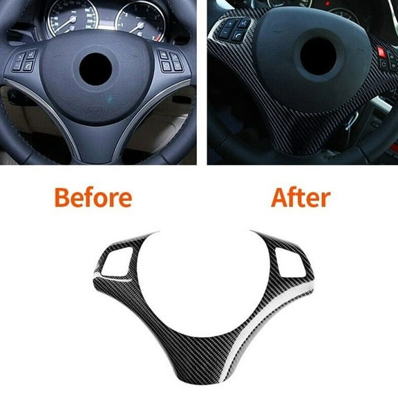 LLDI Car Steering Wheel Panel Decoration Cover Trim Sticker For BMW 1 3 Series E87 E90 E92 E93 2006-2012 ABS Carbon Fiber Pattern