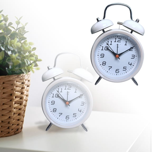 LLDYYDS Analog Alarm Clock Extra Loud Twin Bells Retro White 4 Inch Silent Non-Ticking Quartz Battery Operated with Backlight, Decorative Bedside Table Desk Vintage Clocks